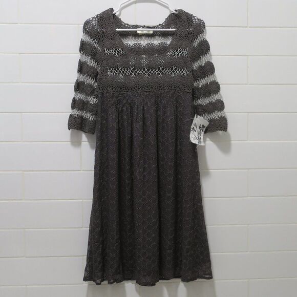 NWT SUGARLIPS silk crochet dress grey silve eyelet Sml babydoll y2k fairy - Picture 1 of 15